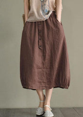 Vintage Beige Button A Line Summer Loose Skirts Linen GK-SKTS210810