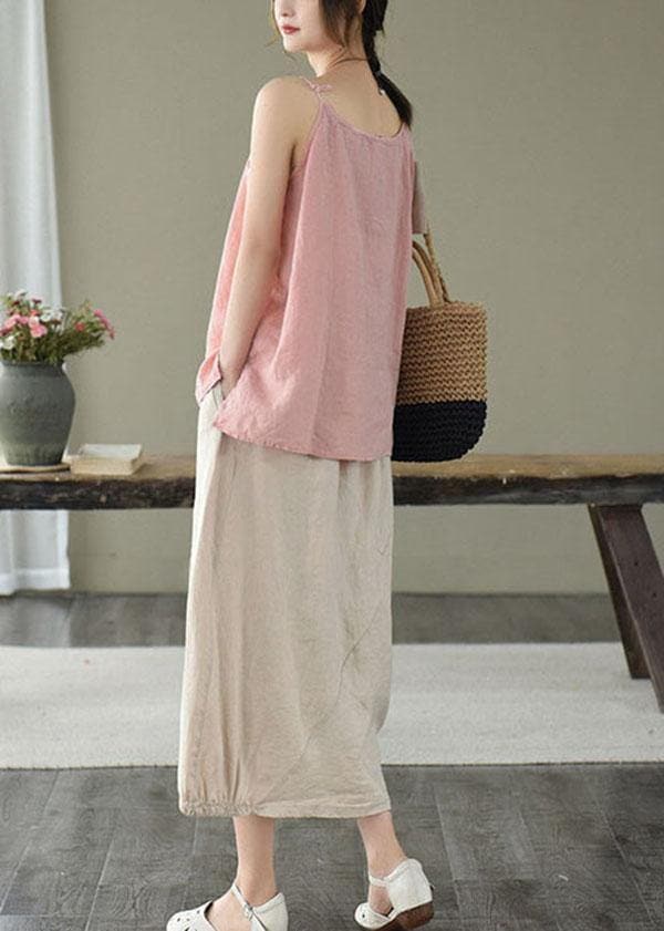 Vintage Beige Button A Line Summer Loose Skirts Linen GK-SKTS210810