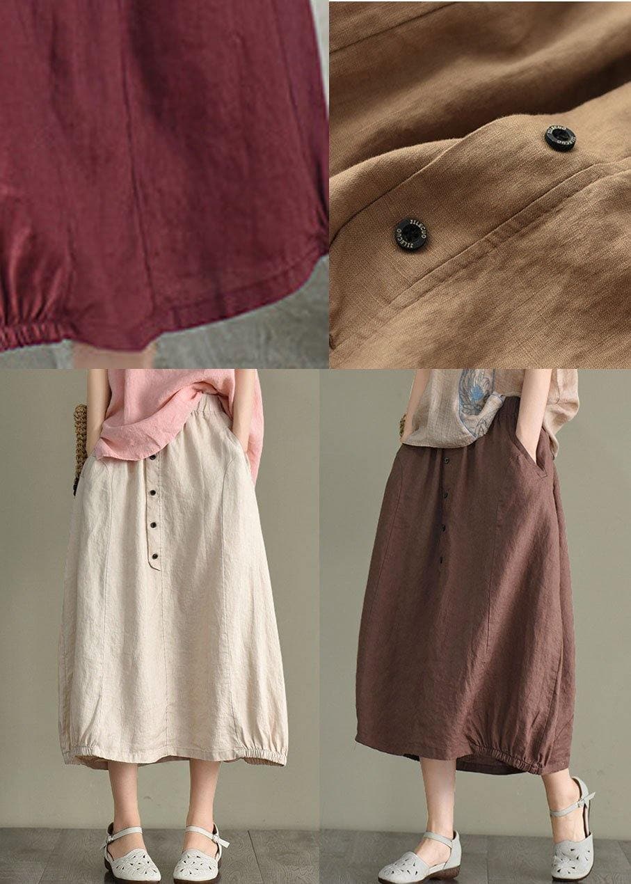 Vintage Beige Button A Line Summer Loose Skirts Linen GK-SKTS210810