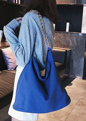 Vintage Blue Solid Canvas Tote Handbag BGS211231