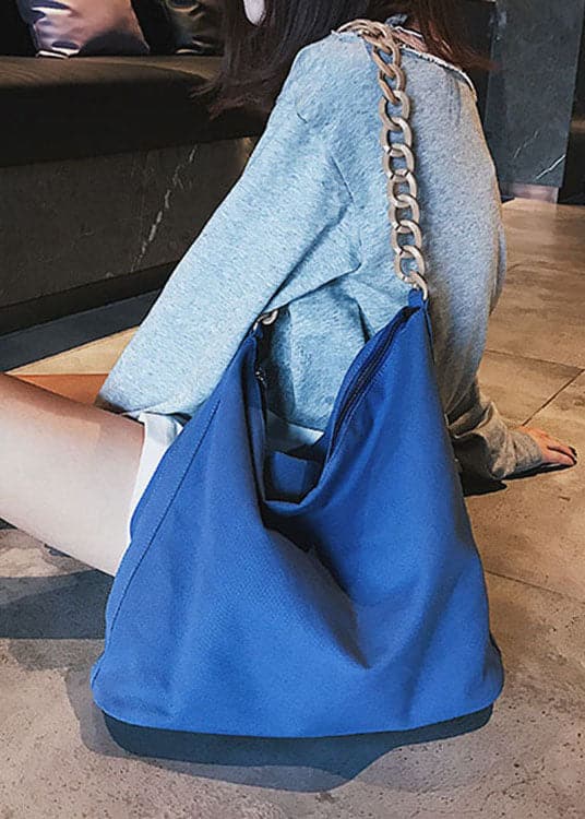 Vintage Blue Solid Canvas Tote Handbag BGS211231
