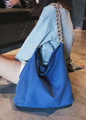 Vintage Blue Solid Canvas Tote Handbag BGS211231
