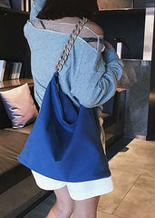 Vintage Blue Solid Canvas Tote Handbag BGS211231