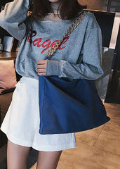Vintage Blue Solid Canvas Tote Handbag BGS211231