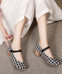 Vintage Buckle Strap Chunky High Heels Plaid Cotton Fabric BX-XZ-GGX20220401