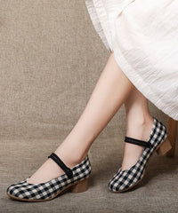 Vintage Buckle Strap Chunky High Heels Plaid Cotton Fabric BX-XZ-GGX20220401