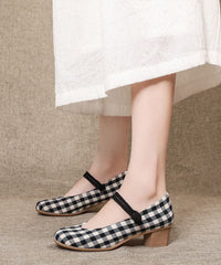 Vintage Buckle Strap Chunky High Heels Plaid Cotton Fabric BX-XZ-GGX20220401