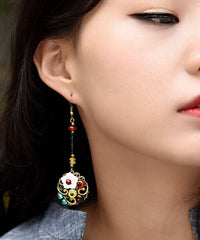 Vintage Colorblock Agate Copper Original Drop Earrings Jew-EAR220805