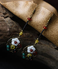 Vintage Colorblock Agate Copper Original Drop Earrings Jew-EAR220805
