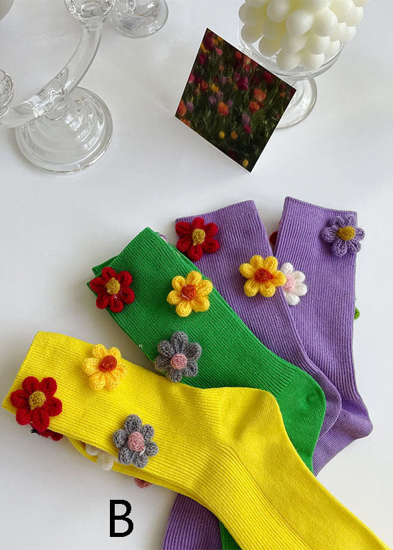 Vintage Floral Jacquard Cotton Crew Socks dylinoshop