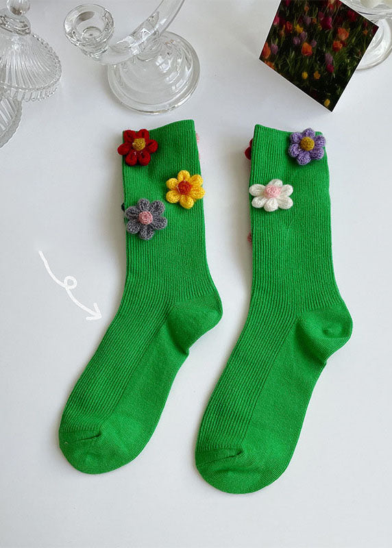 Vintage Floral Jacquard Cotton Crew Socks dylinoshop