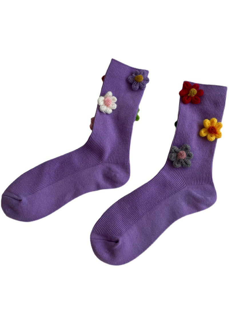 Vintage Floral Jacquard Cotton Crew Socks dylinoshop