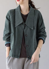 Vintage Green Button Patchwork Pockets Fall Denim Coat BSDJK-DJK211117