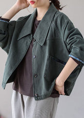 Vintage Green Button Patchwork Pockets Fall Denim Coat BSDJK-DJK211117