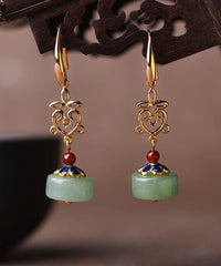 Vintage Green Fine Jade Original Design 14K Gold Drop Earrings Jew-EAR220805