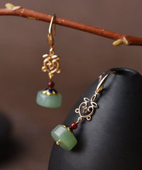 Vintage Green Fine Jade Original Design 14K Gold Drop Earrings Jew-EAR220805