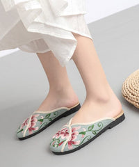 Vintage Green Linen Fabric Embroideried Comfy Slide Sandals SHOE-LT220328