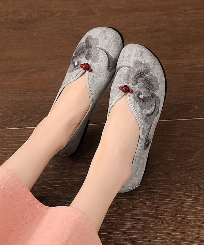 Vintage Grey Flats Comfy Cotton Fabric Embroideried Flat Feet Shoes BX-XZ-PDX20220401
