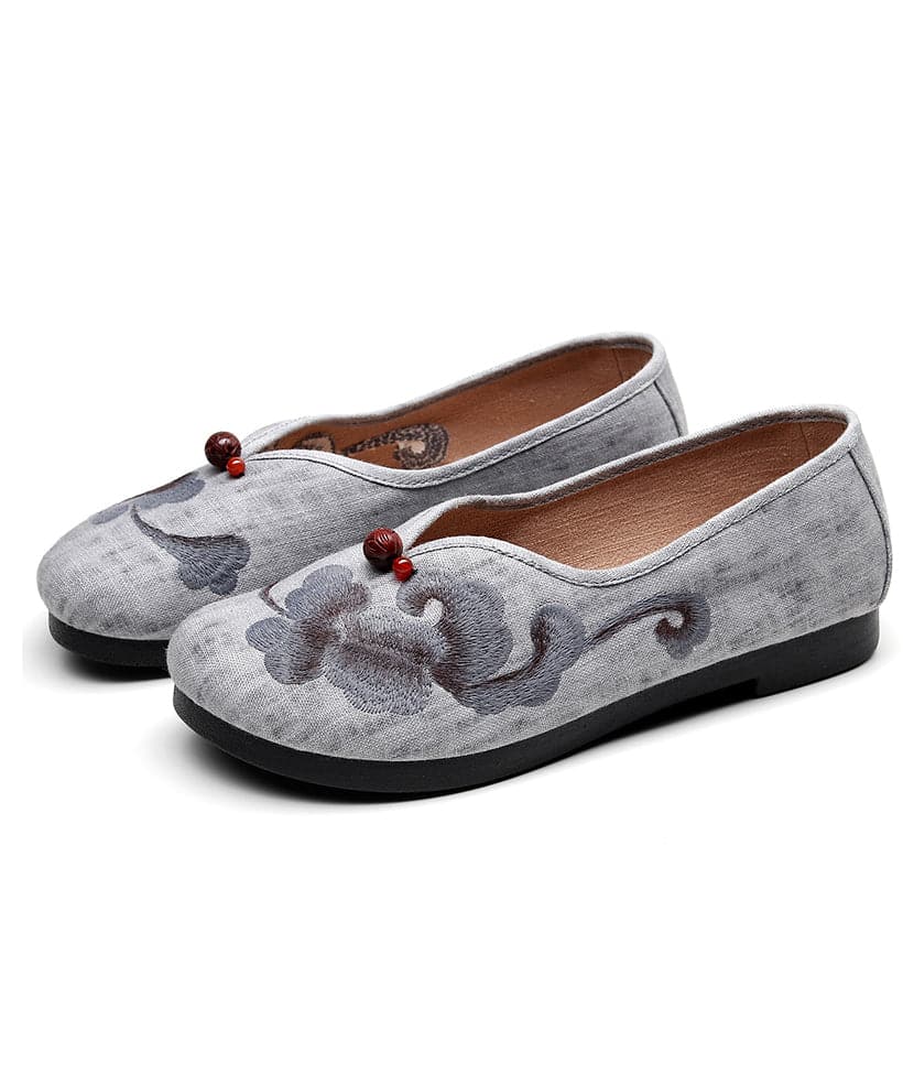 Vintage Grey Flats Comfy Cotton Fabric Embroideried Flat Feet Shoes BX-XZ-PDX20220401