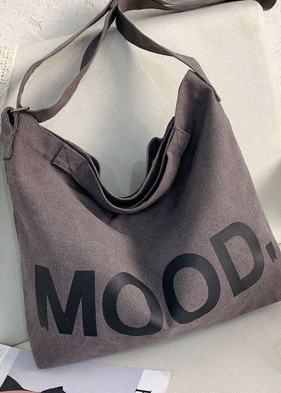 Vintage Grey Graphic Print Canvas Messenger Bag BGS211231