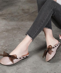 Vintage Lace Up Flat Shoes Brown Cowhide Leather Slippers LT210609