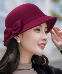 Vintage Mulberry Solid Bow Woolen Cloche Hat dylinoshop