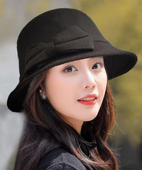 Vintage Mulberry Solid Bow Woolen Cloche Hat dylinoshop