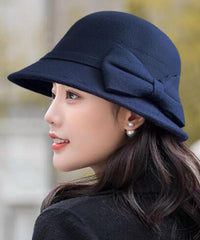 Vintage Mulberry Solid Bow Woolen Cloche Hat dylinoshop