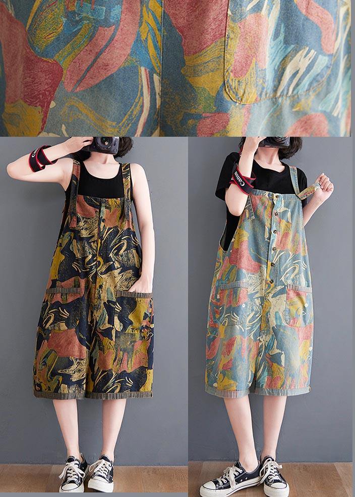 Vintage Navy Print Button Summer Romper dylinoshop