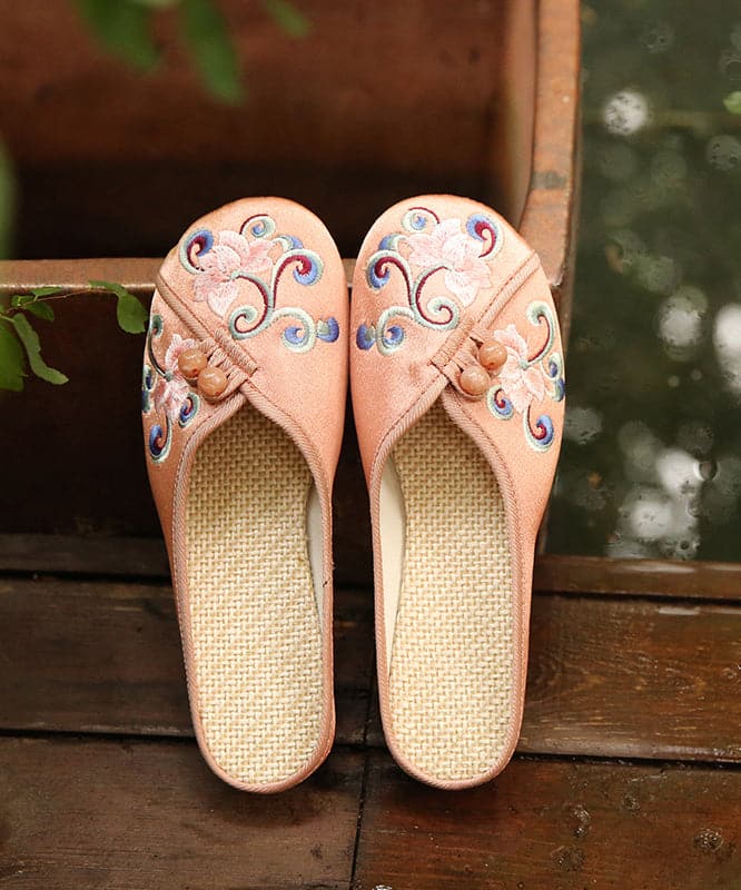 Vintage Orange Embroideried Comfy Cotton Slide Sandals SHOE-LT220328