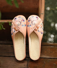 Vintage Orange Embroideried Comfy Cotton Slide Sandals SHOE-LT220328