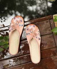 Vintage Orange Embroideried Comfy Cotton Slide Sandals SHOE-LT220328