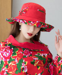 Vintage Red Print Linen Contton Floppy Sun Hat dylinoshop