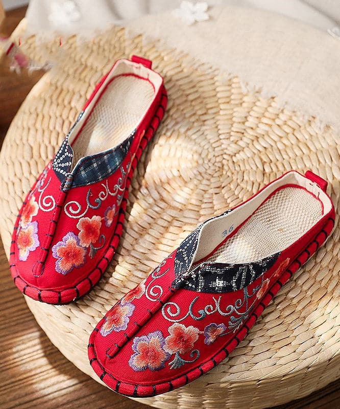 Vintage Red Slide Sandals Embroideried Cotton Fabric Splicing Slides BX-LT220407