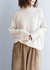 Vintage beige knitted blouse fall fashion o neck Button Down clothes NTP201026