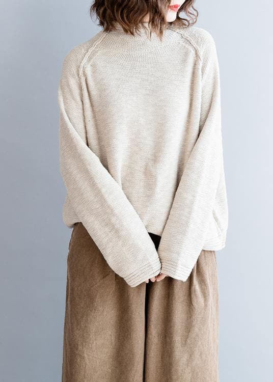 Vintage beige knitted blouse fall fashion o neck Button Down clothes NTP201026