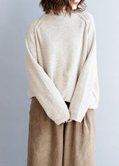 Vintage beige knitted blouse fall fashion o neck Button Down clothes NTP201026