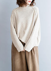Vintage beige knitted blouse fall fashion o neck Button Down clothes NTP201026