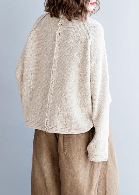 Vintage beige knitted blouse fall fashion o neck Button Down clothes NTP201026