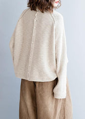 Vintage beige knitted blouse fall fashion o neck Button Down clothes NTP201026