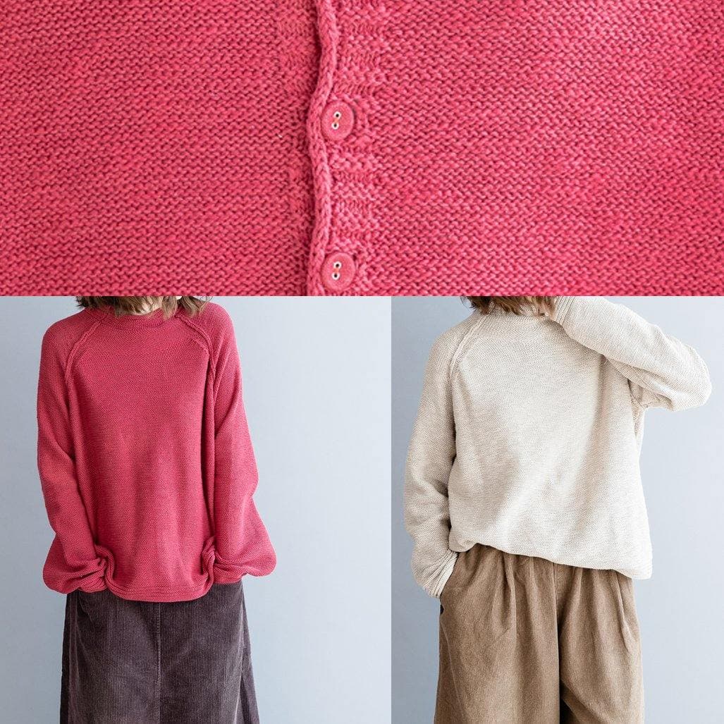 Vintage beige knitted blouse fall fashion o neck Button Down clothes NTP201026