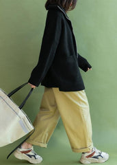 Vintage black Loose fitting winter zippered knit outwear NCT191125