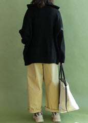 Vintage black Loose fitting winter zippered knit outwear NCT191125