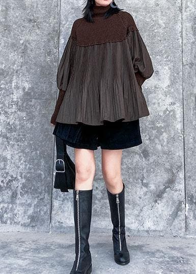Vintage black sweater tops Puff Sleeve Loose fitting Cinched knit tops AT-NTP191231