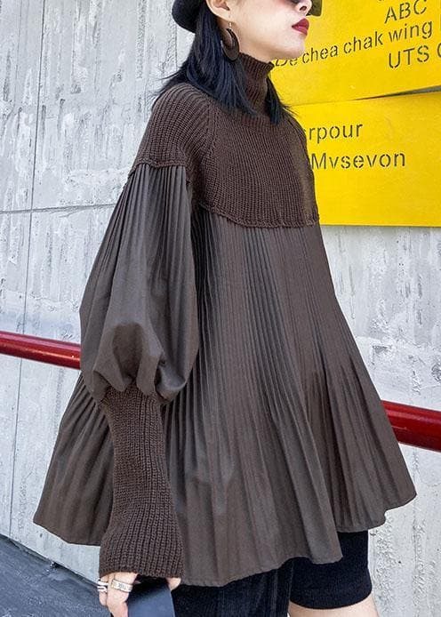Vintage black sweater tops Puff Sleeve Loose fitting Cinched knit tops AT-NTP191231