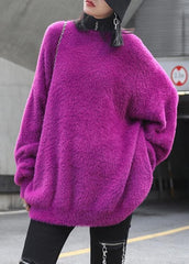 Vintage purple knitted t shirt o neck baggy casual knit tops AT-NTP201217