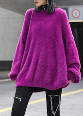 Vintage purple knitted t shirt o neck baggy casual knit tops AT-NTP201217