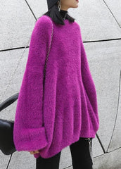 Vintage purple knitted t shirt o neck baggy casual knit tops AT-NTP201217