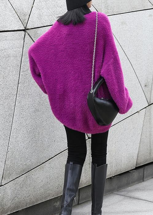 Vintage purple knitted t shirt o neck baggy casual knit tops AT-NTP201217