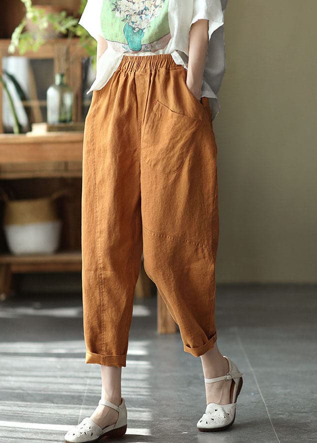 Women Caramel High Waist Solid Color Linen Harem Pants Summer GK-CPTS220804